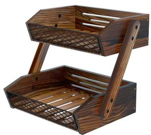 lot 11566 image: Dorhors 2-Tier Fruit Basket with Wood and Metal Frame