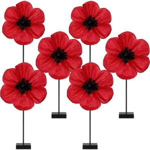 lot 12137 image: Amyhill 6 Pcs Artificial Red Poppy Flowers Centerpiece Set