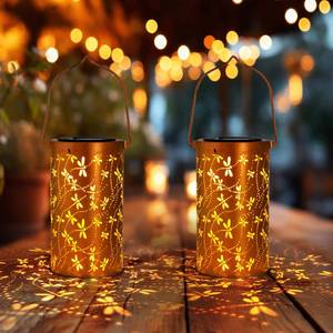 lot 13758 image: DIBIEECN Solar Lantern Outdoor Waterproof Metal 2-Pack