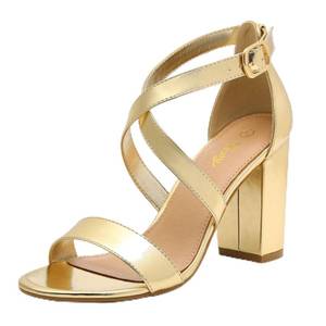 lot 13801 image: Trary Womens Block Chunky Heel Sandals Gold Size 6.5