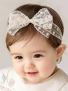 lot 14150 image: ICKEYOU Baby Girls Lace Bow Headband Beige