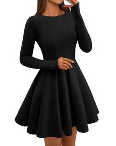 lot 14157 image: BTFBM Womens Long Sleeve A-Line Mini Dress, Black, XL