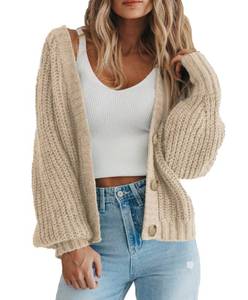 lot 14158 image: PRETTYGARDEN Womens Chunky Knit Cardigan, Apricot, L