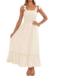 lot 14159 image: ZESICA Womens Boho Spaghetti Strap Maxi Dress, Apricot, Large