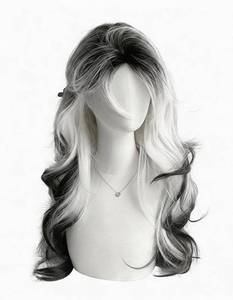 lot 14183 image: Feyxthyn White Black Ombre Long Wavy Wig with Bangs