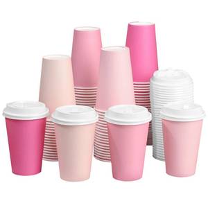 lot 14201 image: Disposable Paper Coffee Cups 12 Oz Pink 80 Pcs