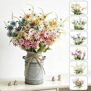 lot 17673 image: Lesing Faux Flowers Arrangement in Metal Vase, 6-Stem Daisy