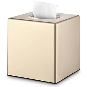 lot 17744 image: Y-in Hand Square Tissue Box Cover, Champagne Gold