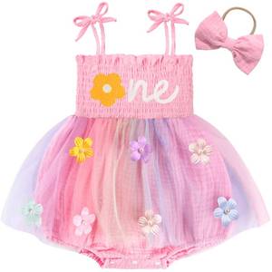lot 18141 image: HONGTEYA Baby Girl 1st Birthday Outfit Romper Dress