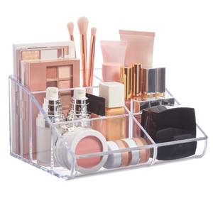 lot 19905 image: STORi Clear Plastic Vanity Makeup Organizer  6-Compartment Holder for Brushes, Eyeshadow Palettes, & Beauty Supplies  Curved Front Design  Made in USA