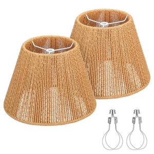 lot 19909 image: Small Rattan Lamp Shades Set of 2, Boho Lamp Shades for Table Lamps, 5.5 Top x 10 Bottom x 6.6 High, Wicker Lampshade Replacement for Bedroom, Hand Woven, Spider, Bulb Clip Adapters Included