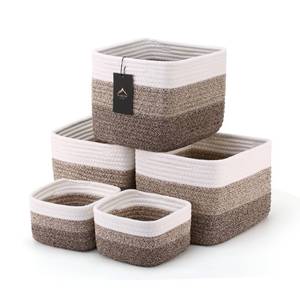 lot 19924 image: VIRETH HAUS 5-Pack Storage Cubes Woven Rope Baskets, 2 Sizes Organizer Bins