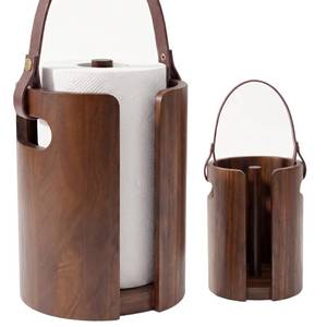 lot 19926 image: Wooden Paper Towel Holder, Wood Paper Towel Holder Countertop with Anti-Slip Base, Leather Handle and Splash Guard Plate for Kitchen and Bathroom, Living Room, RV