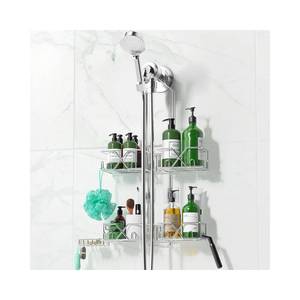 lot 19936 image: Sewulidon Stainless Steel Shower Caddy Hanging for Handheld Shower Heads,Rustproof Hose Shower Organizer Adjustable Length Shower Rack with 24 Hooks,Razor Holder,Soap Holder