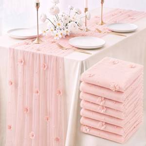 lot 19938 image: 6 Pcs 29x120 Pearl Tulle Table Runner 10ft Wedding Tablecloth, Blush Pink