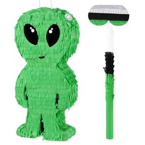 lot 19947 image: Alien Pinata with Stick and Blindfold Green Space Alien Birthday Party Decorations for Kids Boys Outer Space Theme Party Supplies