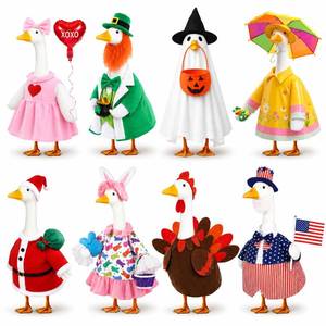 lot 19960 image: 8 Set Holiday Porch Goose Outfits Bulk Seasonal Clothing for Outdoor Decor