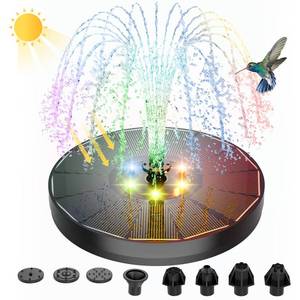 lot 20023 image: ALUKIKI Solar Powered Fountain 4W Bird Bath Fountains Pump Upgraded Glass Panel Fountains with Color LED Lights 7 Nozzles & 4 Fixers for Garden Small Pond Outdoor Swimming Pool Fish Tank