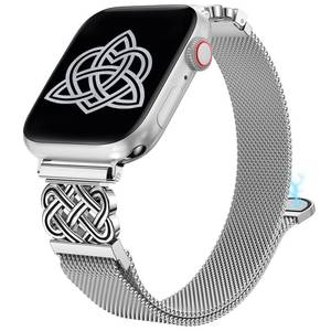 lot 20024 image: BEEXI Stainless Steel Magnetic Loop Compatible with Apple Watch Band 42414038mm Women Mesh Celtic Knot Dressy Strap for iWatch Series 1110987654321Ultra(123)SE(123) SilverBlack S