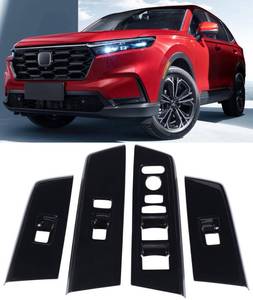 lot 20025 image: for 2023 2024 2025 2026 CRV Window Switch Protective Panel, Cool Sporty Window Control Protector Trims Molding for Honda CR-V LX, EX, EX-L, Sport Hybrid, Sport-L, Sport Touring- Gloss Black