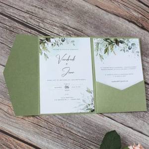 lot 20033 image: Olive Green Invitation Card Pocket Envelope Trifold Wedding Card Jacket 20 sets (olive green)