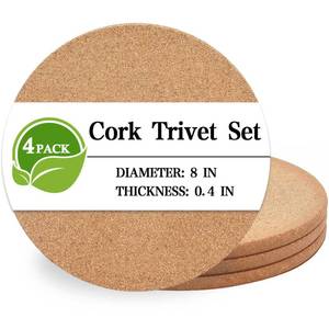 lot 20037 image: Cork Trivet, 4 Pack High Density Thick Cork Coasters Set for Hot Dishes, 8 Inch Heat Resistant Multifunctional Corks Trivets for Hot Dishes, Hot Pads for Kitchen, Table, Countertops