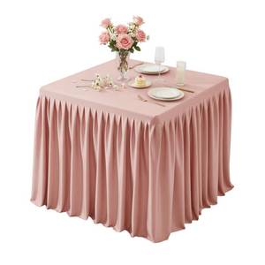 lot 20038 image: Dusty Rose Square Tablecloths 34x34 Inch,Stretch Fitted Small Square Table Cloth Washable Fabric Card Table Cover with Pleated Ruffle Skirt for Dining Kitchen, Buffet Parties, Trade Show, Vendor
