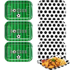 lot 20044 image: SiliFine Serving Trays 13 x 9 Inch Disposable Theme Party Decorations Paper Food Trays for Tailgate Events Sport Theme Birthdays Rugby Game Day Party(6 Pcs,Soccer)