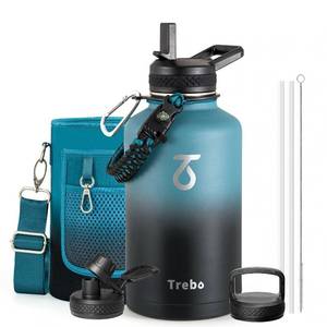 lot 20051 image: Trebo 64 oz Water Bottle Stainless Steel with 3 Lids, Paracord Handle & Bag
