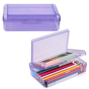lot 20064 image: Meiikun Pencil Box, Double Layer Large Capacity Pencil Case, Translucent Plastic Hard Pencil Boxes with Snap-tight Lid, School Office Supplies Storage Box for Stationery, Pen, Pencil (Purple, 1 Pack)