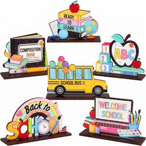 lot 20066 image: Fuutreo 6 Pcs Back to School Table Decor First of School Wooden Centerpiece
