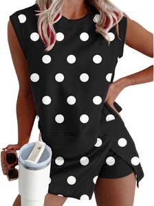 lot 2302 image: KevaMolly Women Polka Dot Sleeveless 2 Piece Lounge Set Black White M