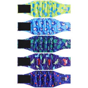 lot 2311 image: A 5 Pack Dog Diapers Male Reusable, Premium Belly Bands for Dogs, High Absorbing Male Dog Pee Wraps for Doggie in Incontinence or Excitable Urination Dinosaur M