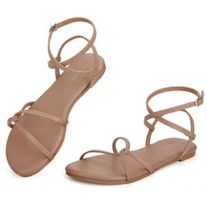 lot 2314 image: Trary Womens Flat Sandals, Strappy Cross Lace Up Ankle Strap Summer Dressy Beach Shoes, Lightweight Open Toe Gladiator Shoes Tie Up Khaki Sandals for Women Size 8