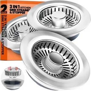lot 2320 image: Nipoko 3 in 1 Kitchen Sink Drain Strainer and Stopper Brushed Silver