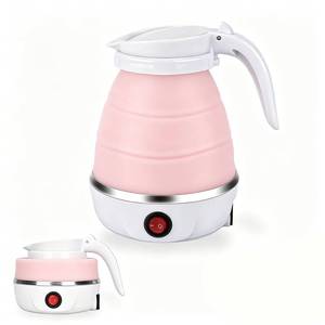 lot 2322 image: Travel Foldable Electric Kettle, 600ml Food-Grade Silicone Vessel, Fast Heat-Up & Compact Collapsible Build, Dual Voltage Travel Water Boiler For Trips & Outdoor Stays(EU Plug Pink)