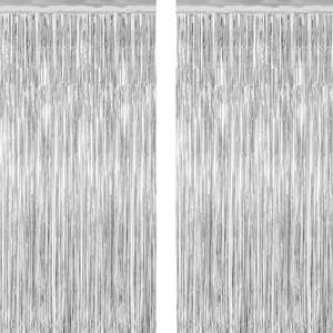 lot 2324 image: A 2 Pack Tinsel Backdrop, 3.28 FT x 7.05 FT Birthday Party Decorations, Silver Party Streamer Fringe Curtains Foil Backdrop, Metallic Silver Photo Props Party Supplies Party Decor