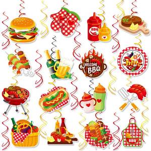 lot 6454 image: Qpout 30Pcs Summer BBQ Picnic Party Hanging Swirls Decor BBQ Baby Shower Carnival Decorations for Baby Q Birthday Party Summer Barbecue Picnic Party Holidays Decorations Supplies