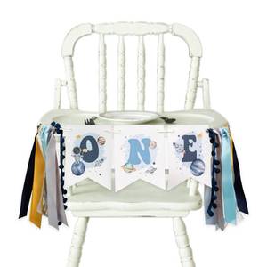 lot 6460 image: VANGNING Outer Space HighChair Banner - First Trip Around The Sun Decorations, 1st Birthday Gifts for Boys, High Chair Banner