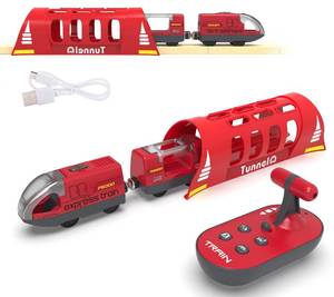lot 6463 image: Remote Control Train Set with Light & Sound Tunnel �� Battery Operated Bullet Train for Wooden Track, Compatible with Thomas & Brio, Gift for Kids 3-5