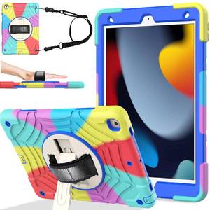 lot 6478 image: BMOUO Case for iPad 9th8th7th Generation 10.2, Shockproof Rotating Stand Shoulder Hand Strap for iPad 9th8th7th Gen Case with Pencil Holder for iPad 10.2 inch 202120202019 - Colorful