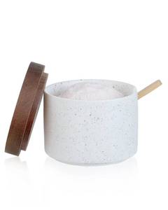 lot 18247 image: Omifun Ceramic Salt Cellar with Wooden Lid and Spoon