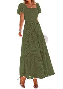 lot 18270 image: PRETTYGARDEN Womens Eyelet Maxi Dress Army Green XL