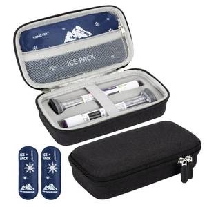 lot 20082 image: Vamctry Insulated Cooler Travel Case Fits 2 Zepbound or Mounjaro Injector Pens, Tirzepatide Travel Case with 2 Reusable Ice Packs, TSA Compliant EVA Medicine Organizer for Daily Use, Black