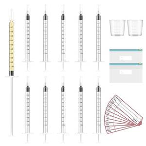 lot 20083 image: 20 Sets 1ml Colostrum Collector with Caps, Colostrum Collection Kit Includes 20pcs Sterile Syringes, 2 Measuring Cup, 2 Storage Bags, 20 Labels (No Needle Breast Milk Syringe) (Open Box, May Be Missing Pieces)