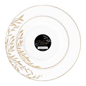 lot 20097 image: PLASTICPRO 32 Pack Elegant Disposable Plastic Plates Combo Set Includes 16 Dinner Plate and 16 Salad Plate Heavy Duty Fancy Party White & Gold Flower Design (Open Box, May Be Missing Pieces)