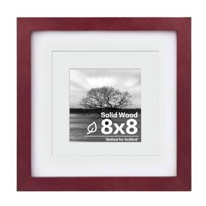 lot 20099 image: Egofine 8x8 Picture Frame Made of Solid Wood with Plexiglass, Display Pictures 4x46x6 with Mat or 8x8 Without Mat for Tabletop and Wall Mounting, Dark Red
