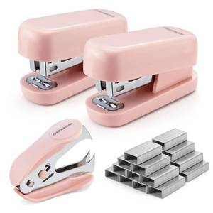 lot 20120 image: WORKPRO Mini Stapler with Staples, Two Pink Staplers, One Staple Remover