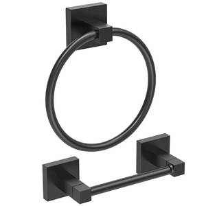 lot 20124 image: RUACQ Matte Black Toilet Paper Holder & Towel Ring, Bathroom Accessories