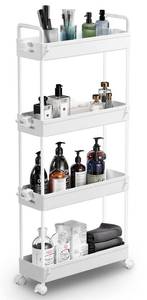 lot 13808 image: SOLEJAZZ Slim Rolling Storage Cart Skinny Bathroom Organizer, 4 Tier, White